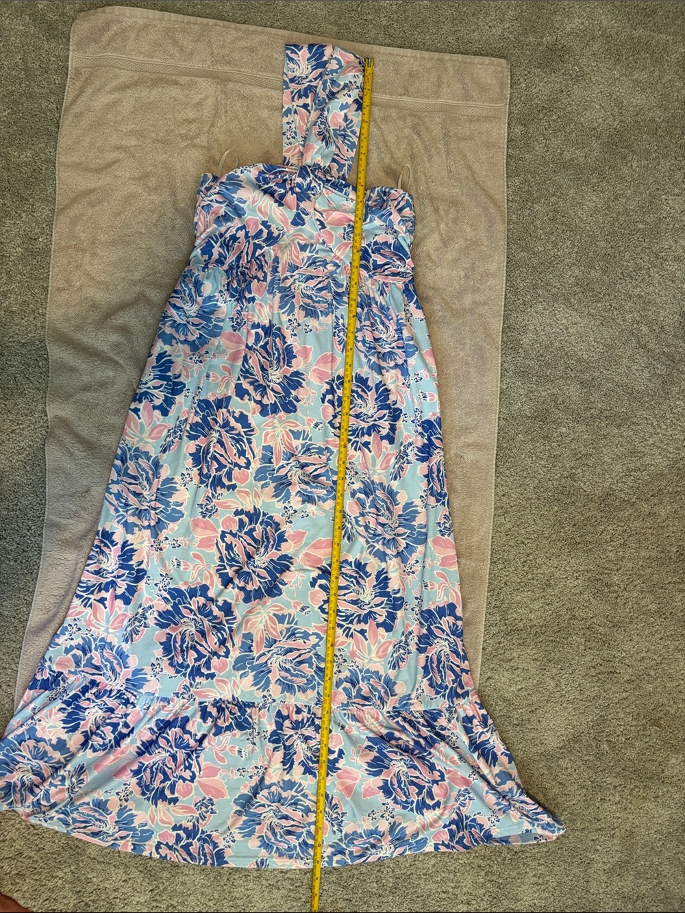 NWOT Grace Karin Halter Floral Maxi Dress in Light Blue and Pink - Size S - Picture 9 of 10